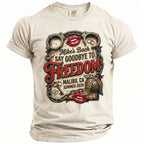 T-shirt with "Mike's Bach Say Goodbye to Freedom" design. Malibu, CA, Summer 2026.