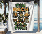 Ein Bach Bitte Oktoberfest design with man holding beer steins and accordion.