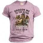 Lavender t-shirt with a dragon holding a beer, text "Dragon Me to the Altar," "Bachelor Party," "Bach Crew 2025."
