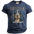 Dark blue t-shirt with a painted English Springer Spaniel and the word GENTLE.