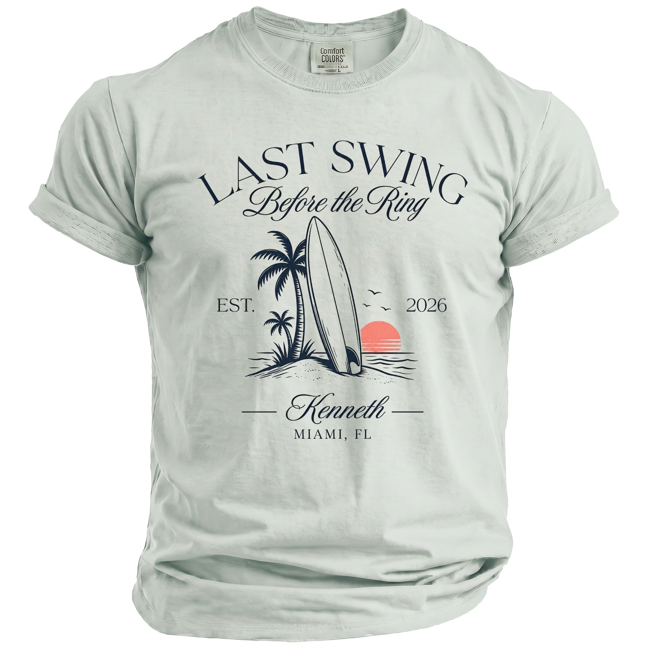 Light grey t-shirt with "Last Swing Before the Ring" and Miami, FL text.