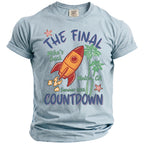 Light blue t-shirt with a rocket and text "The Final Countdown" for "Mike's Bach Malibu, CA Summer 2026".