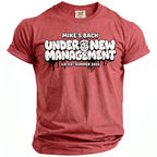 Red t-shirt with "MIKE'S BACH UNDER NEW MANAGEMENT LA, CA SUMMER 2026" graphic.