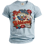 Light blue t-shirt with "Red White Wildcard" text, eagle, dice, and cards.