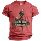 T-shirt with "Dead Man Walking" graphic, ball and chain, and event details.