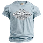 Pale blue t-shirt with "Mike's Bach Malibu, CA The Final Countdown Summer 2026" graphic.