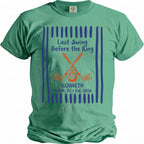 Green t-shirt with "Last Swing Before the Ring" and golf imagery.