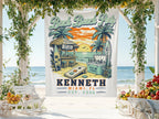 Beach party banner with "KENNETH MIAMI, FL EST. 2026" at the bottom.