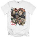 White t-shirt with Edvard Munch portrait, The Scream, and art supplies.