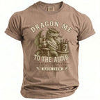 T-shirt with distressed dragon graphic promoting "Dragon Me To The Altar" bachelor party.