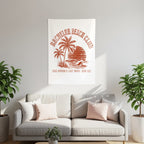 Bachelor Beach Club graphic with palms, sunset, waves, and "Groom's Last Wave 2026".