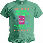 Green t-shirt with pink tiki mask and text "The Final Countdown" and "Mike's Bach Malibu, CA Summer 2026."