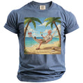 T-shirt with a vintage illustration of a man relaxing in a hammock on a beach.