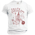White t-shirt with red graphic of a bottle wearing heart sunglasses and "Groom to Be" sash.
