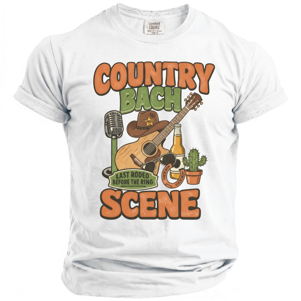 Country Bach Last Rodeo Before the Ring Scene graphic on white t-shirt.