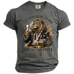 Lion in a suit holding champagne, text reads "Last Roar Before the Ring" and "Bachelor Party".