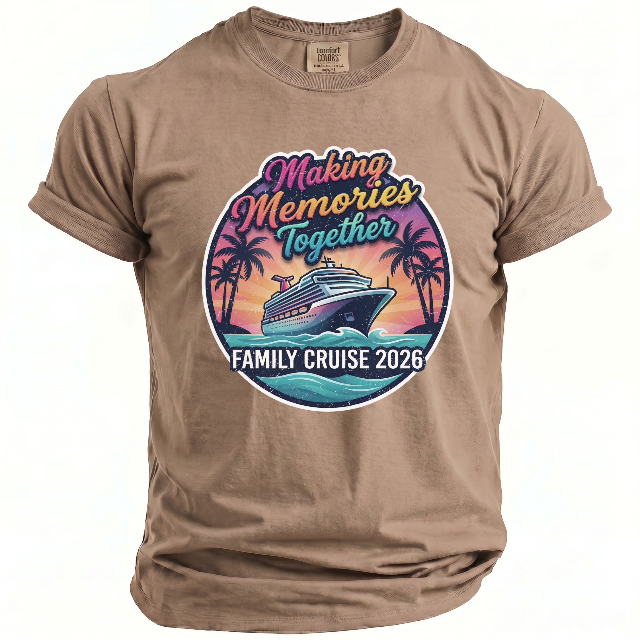 T-shirt with "Making Memories Together Family Cruise 2026" graphic and cruise ship.