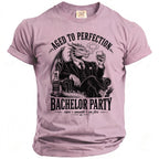 Dragon in a suit holding drink with "Bachelor Party" text.