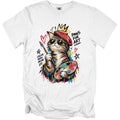 Cat wearing beret and sunglasses, holding paintbrush and palette, with text "Paws For Art".