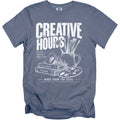 T-shirt with "CREATIVE HOURS" and art supplies graphic.