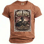 Brown t-shirt with "Mob Boss Before The Ring" graphic featuring a man.