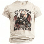 Cream t-shirt with a dragon graphic for a bachelor party, text "Fire Before Forever" and "Bachelor Party".