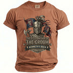 T-shirt with knight graphic, "The Fellowship of the Groom," and "Kenneth's Bach."