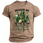 Dragon holding beer, wearing green hat, pointing with text "Dragon Me to the Altar Bachelor Party Since 2024".