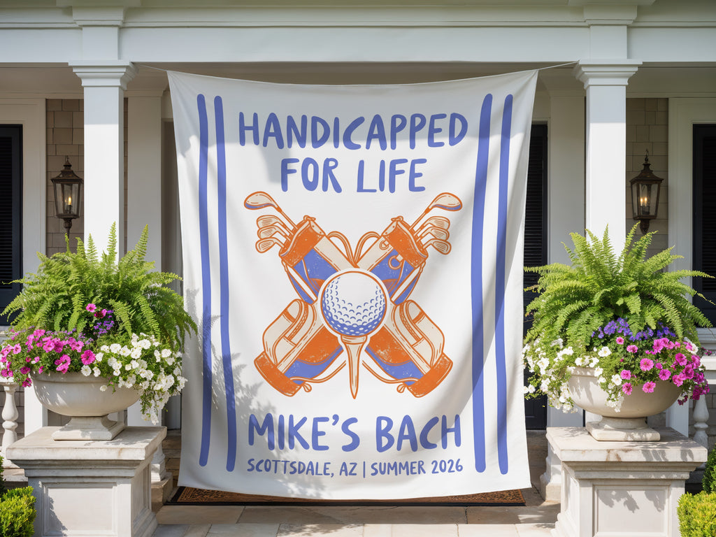 Banner for "Mike's Bach" bachelor party with golf theme in Scottsdale, AZ Summer 2026.
