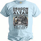 Light blue t-shirt with a dragon wearing sunglasses and holding a beer, text reads Dragon Me to the Altar.
