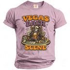 Skeleton playing poker with "Vegas Bach Scene" text.