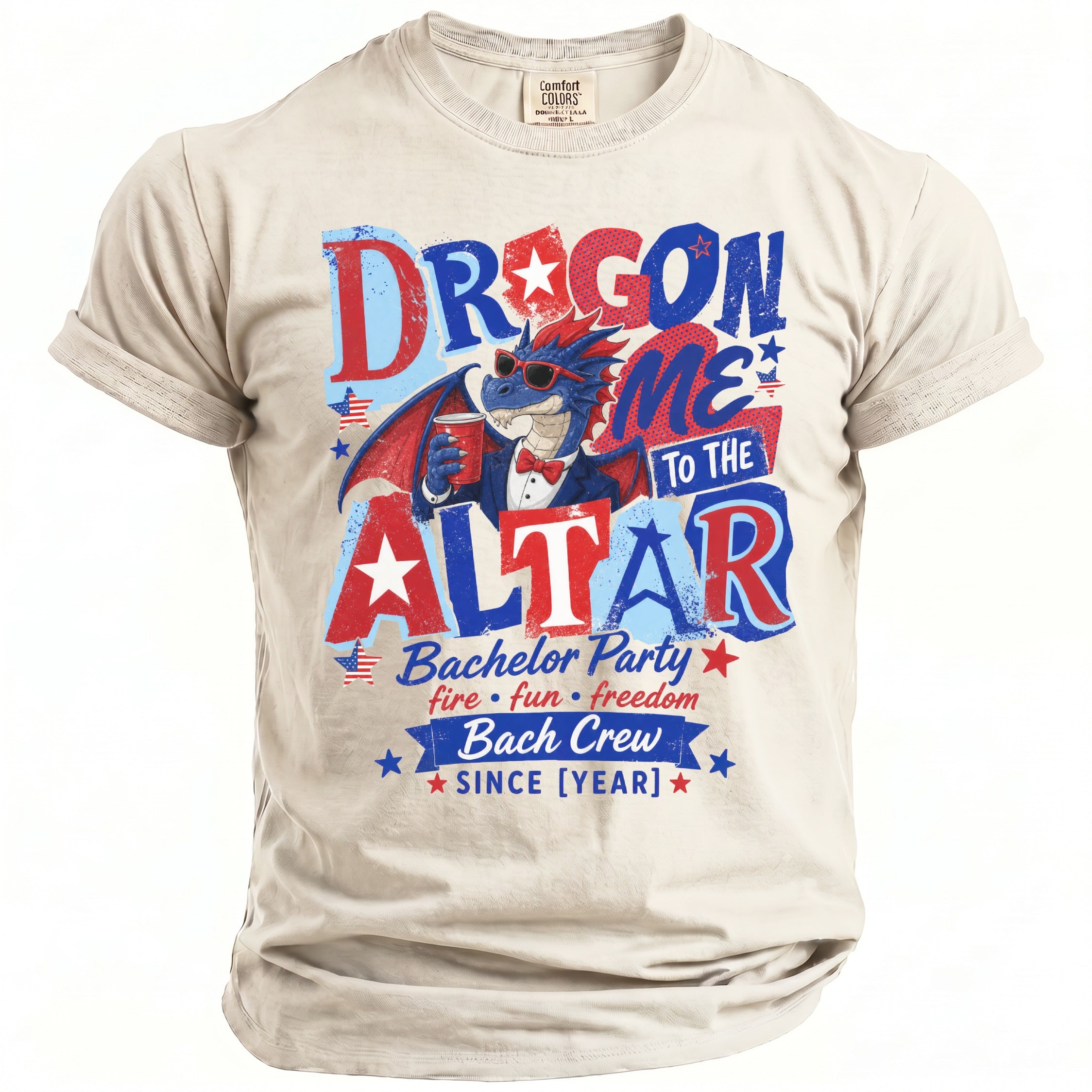 Dragon Me To The Altar Bachelor Party Bach Crew t-shirt design with a dragon.
