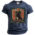 Navy t-shirt with a vintage graphic of a Boston Terrier and "Dog Dad" text.