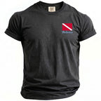 Dark grey t-shirt with a diver's flag and "Bahamas" text on the left chest.
