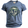 Blue t-shirt with a circular graphic of a fisherman and the text "RETIRED".