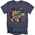 T-shirt with "Art is a Lifestyle" artwork featuring artistic elements and Paris landmarks.