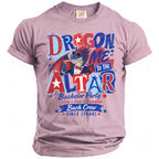 T-shirt with a graphic of a dragon dressed in a suit, holding a drink, with text "Dragon Me To The Altar".