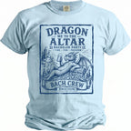Light blue t-shirt with text "Dragon Me to the Altar Bachelor Party Bach Crew".