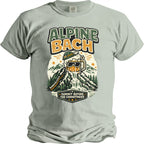 T-shirt with graphic "Alpine Bach" beer mug on mountain, text: Bavaria 2026, Summit Before The Commitment.