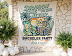 Dragon me to the altar bachelor party banner with groom and friends.