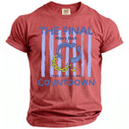 Red t-shirt with "THE FINAL COUNTDOWN" text and broken chains graphic.