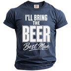 Navy t-shirt with white text "I'LL BRING THE BEER Best Man".