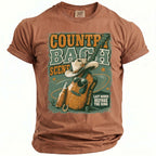 T-shirt graphic with guitar, cowboy hat, beer, and text: Country Bach Scene.