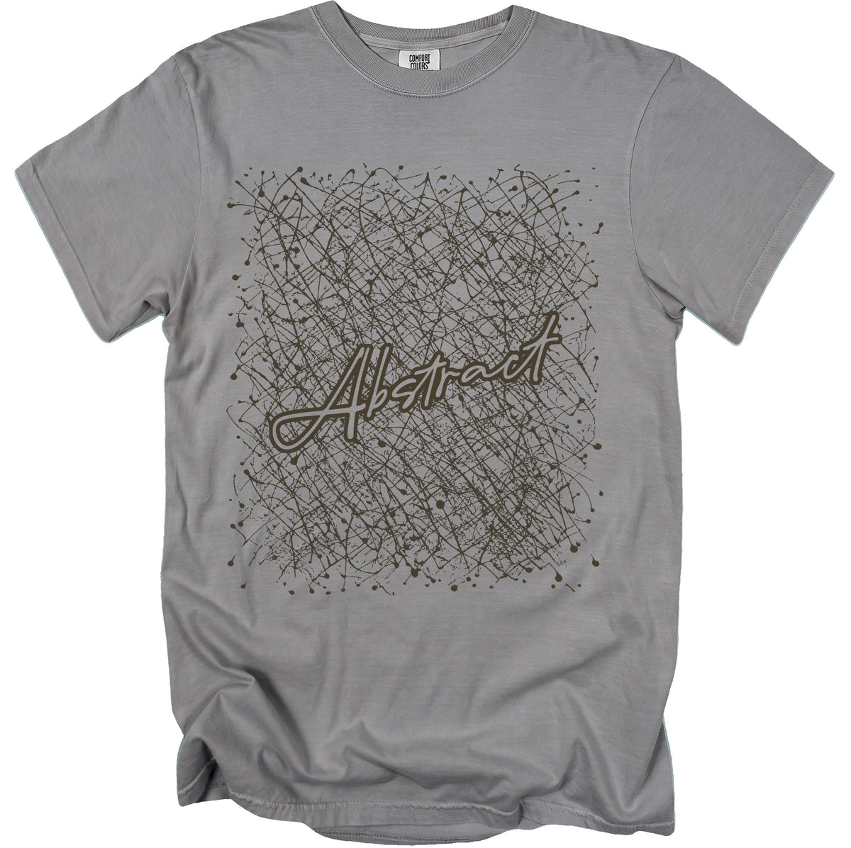 Gray t-shirt with an abstract splatter graphic and "Abstract" text.