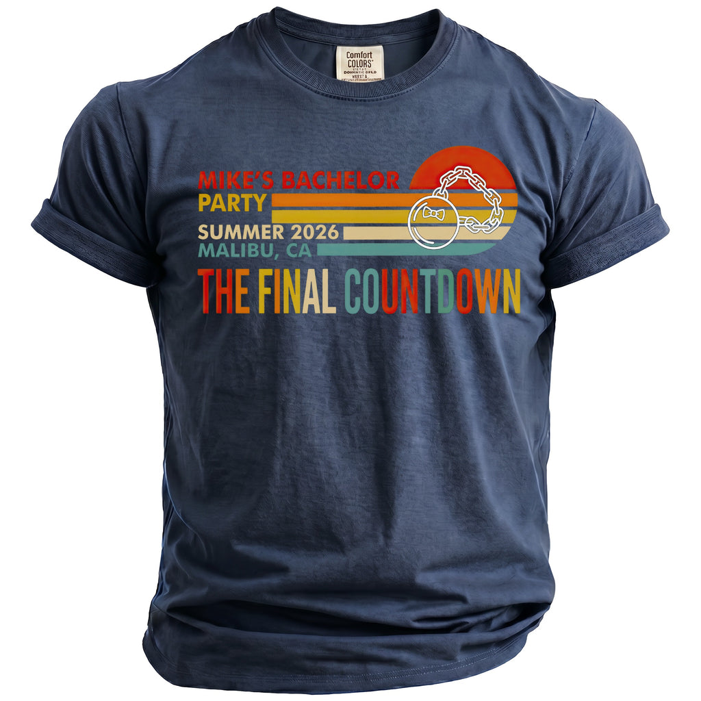 Mike's Bachelor Party Summer 2026 Malibu CA The Final Countdown t-shirt.