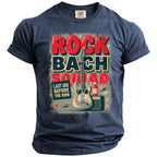 Navy t-shirt with "Rock Bach Squad" graphic, guitar, and beer.