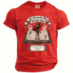 Red t-shirt with crow on open book, text: 'Til Death, Our Most Faithful Spell.