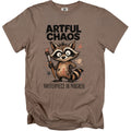 T-shirt with "Artful Chaos" text and a raccoon holding a paintbrush.