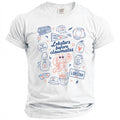 White t-shirt with "Lobsters before clawmates" graphic and lobster-themed illustrations.