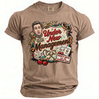 T-shirt with "Under New Management" graphic, man's face, keys, rings, and "Mike's Bach LA, CA Summer 2026".